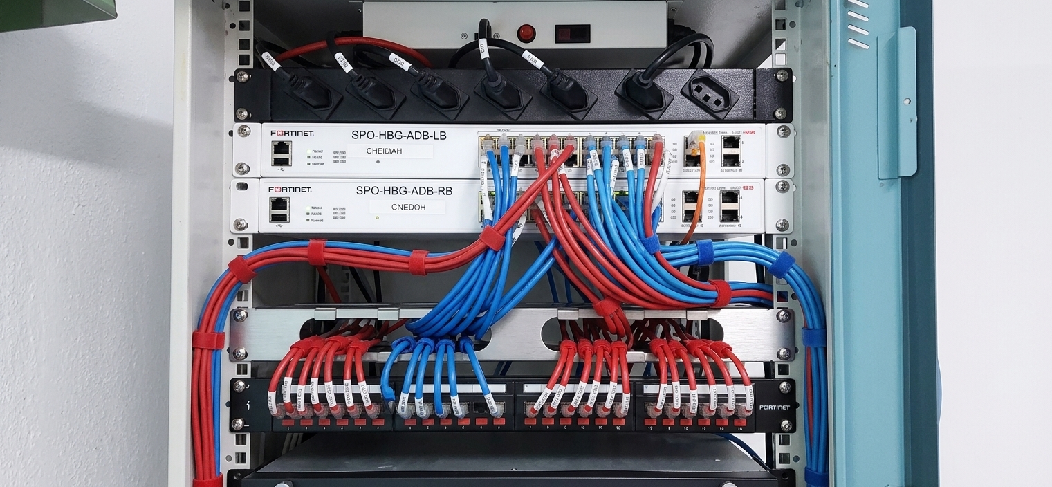 Rack de rede montado do zero perfeitamente alinhado